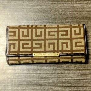 Givenchy Brown Tan Canvas And Leather Trifold Wallet